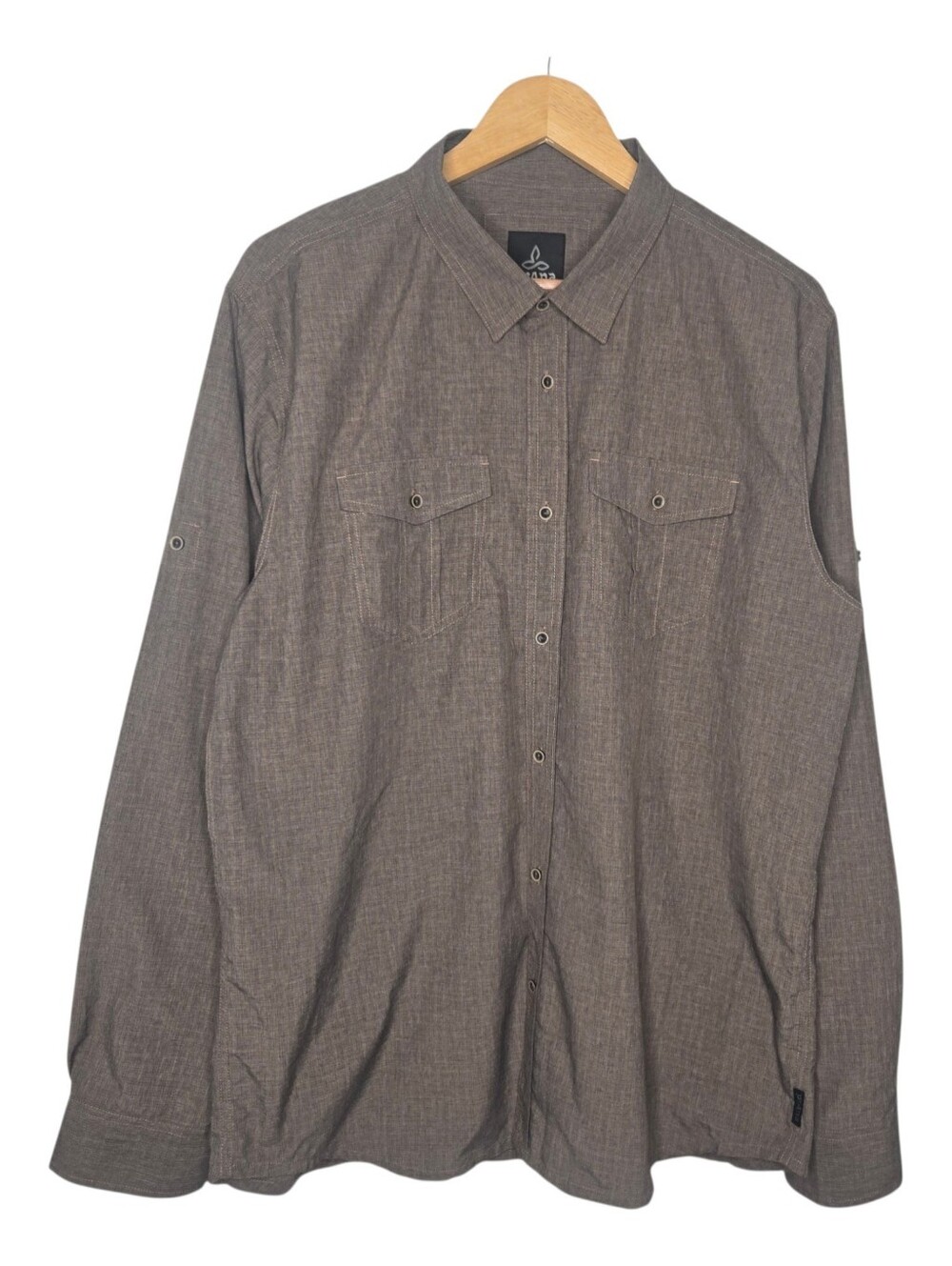 Prana Mens Mud Brown Outdoor Hiking Ascension Long Sleeve Button Up Shirt XL